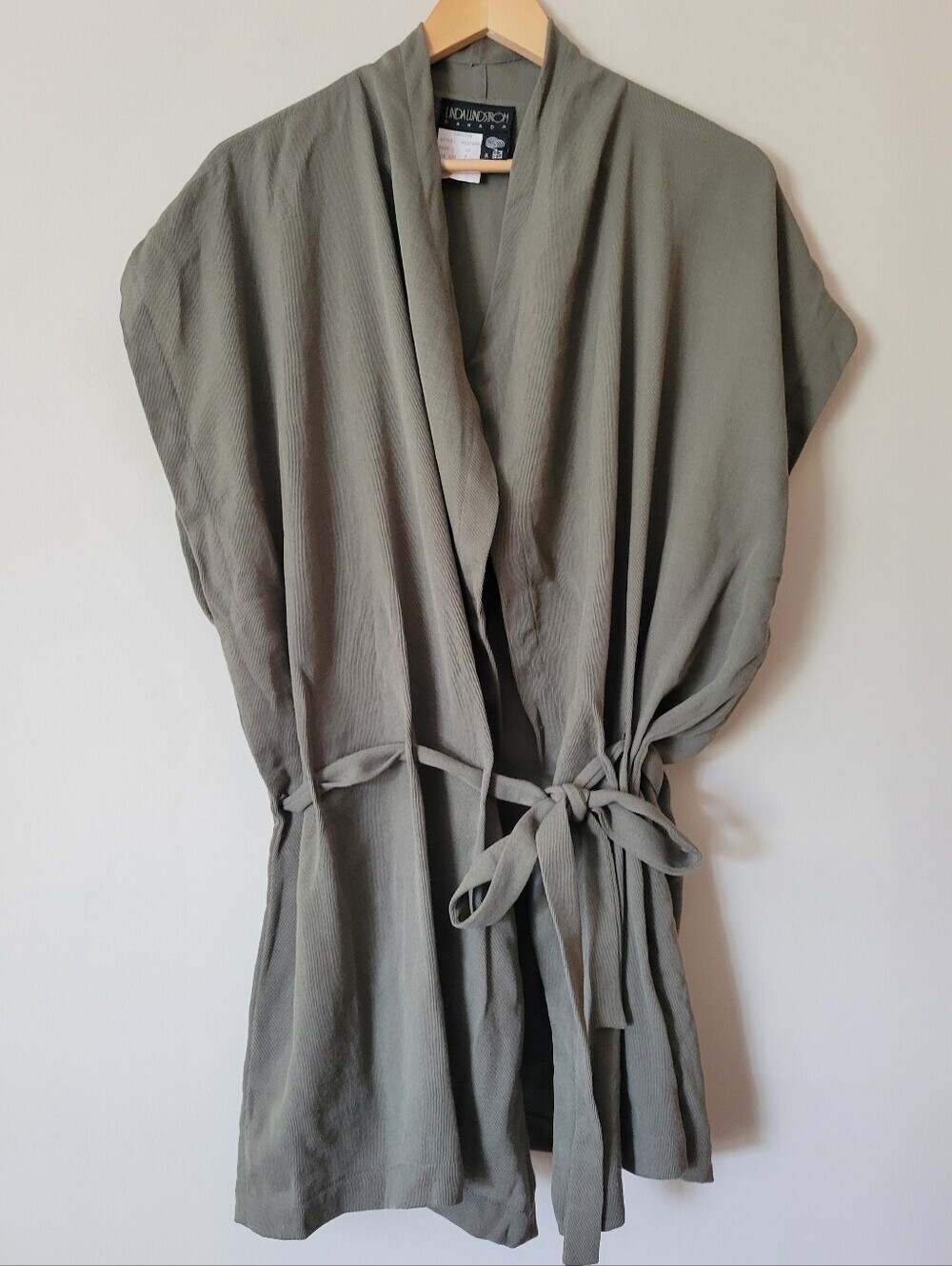 Vintage Linda Lundstrom Olive Green Wool Kimono Lagenlook Minimalist Wrap Vest